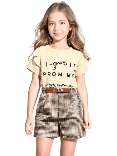 2PCS Toddler Baby Girl Clothes Set Short Sleeve Top + Checkered Shorts 1-6Y -, , Drestiny , 12M, 18M, 24M, 2T, 3T, 4T, 5T, 6T, 9M, Australia, Beige, Brown, Canada, Casual Shirts, Girls, New Zealand, Short Sets, Short Sleeves, Shorts, T-Shirts, TD, United Kingdom, United States , Drestiny , www.shopdrestiny.com